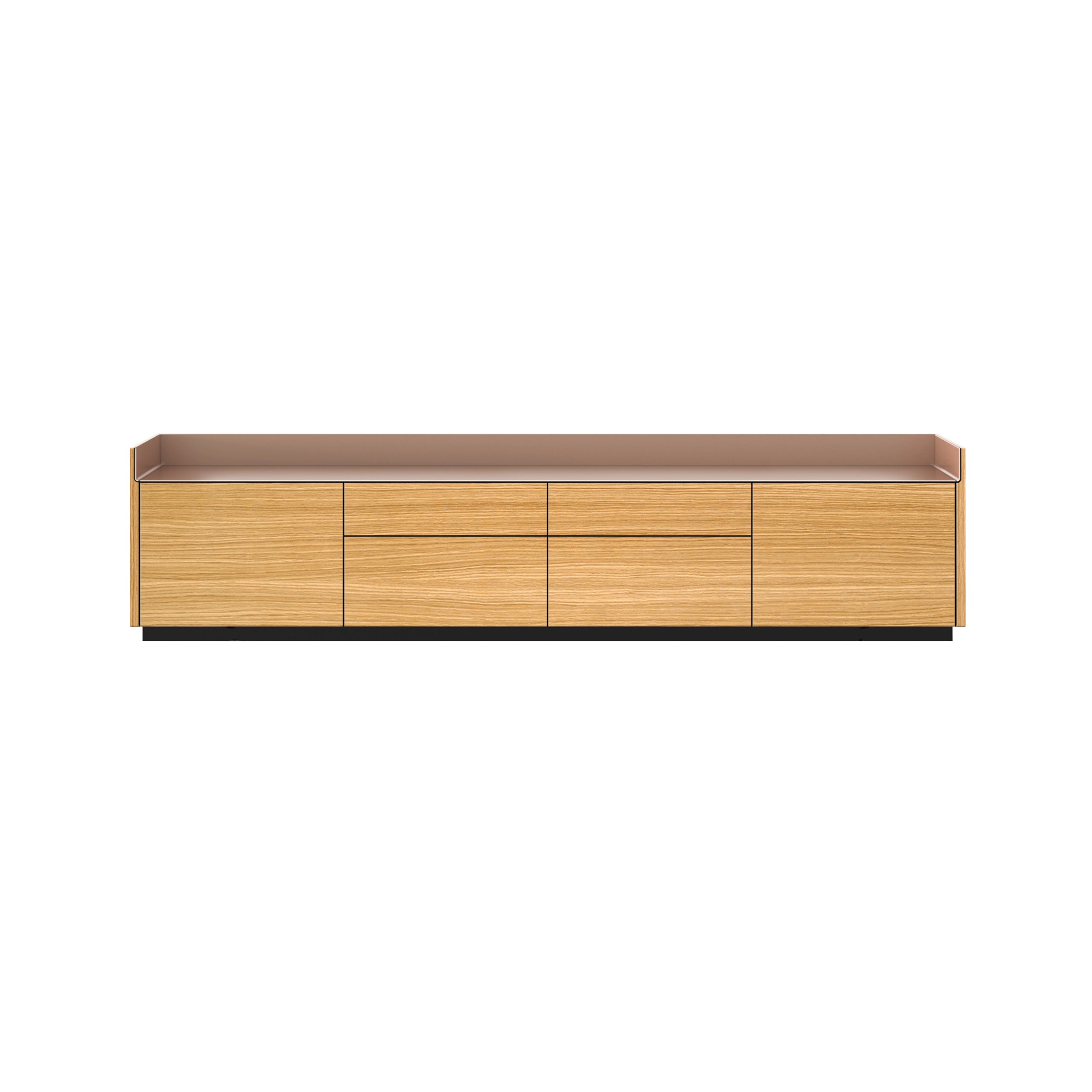 Stockholm STH402 Sideboard: Composition 1 + Super-Matt Oak + Anodized Aluminum Pale Rose + Black