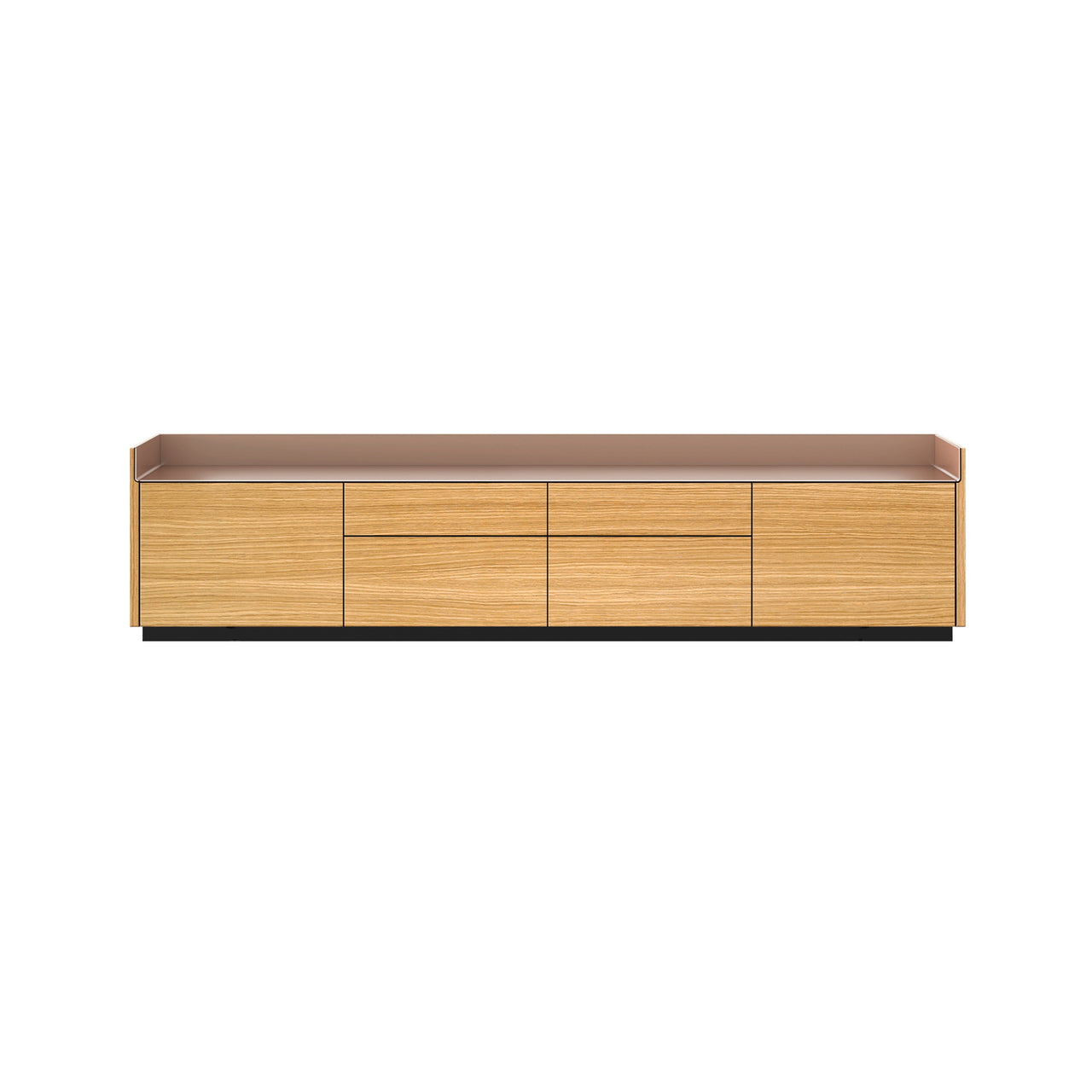 Stockholm STH402 Sideboard: Composition 1 + Super-Matt Oak + Anodized Aluminum Pale Rose + Black