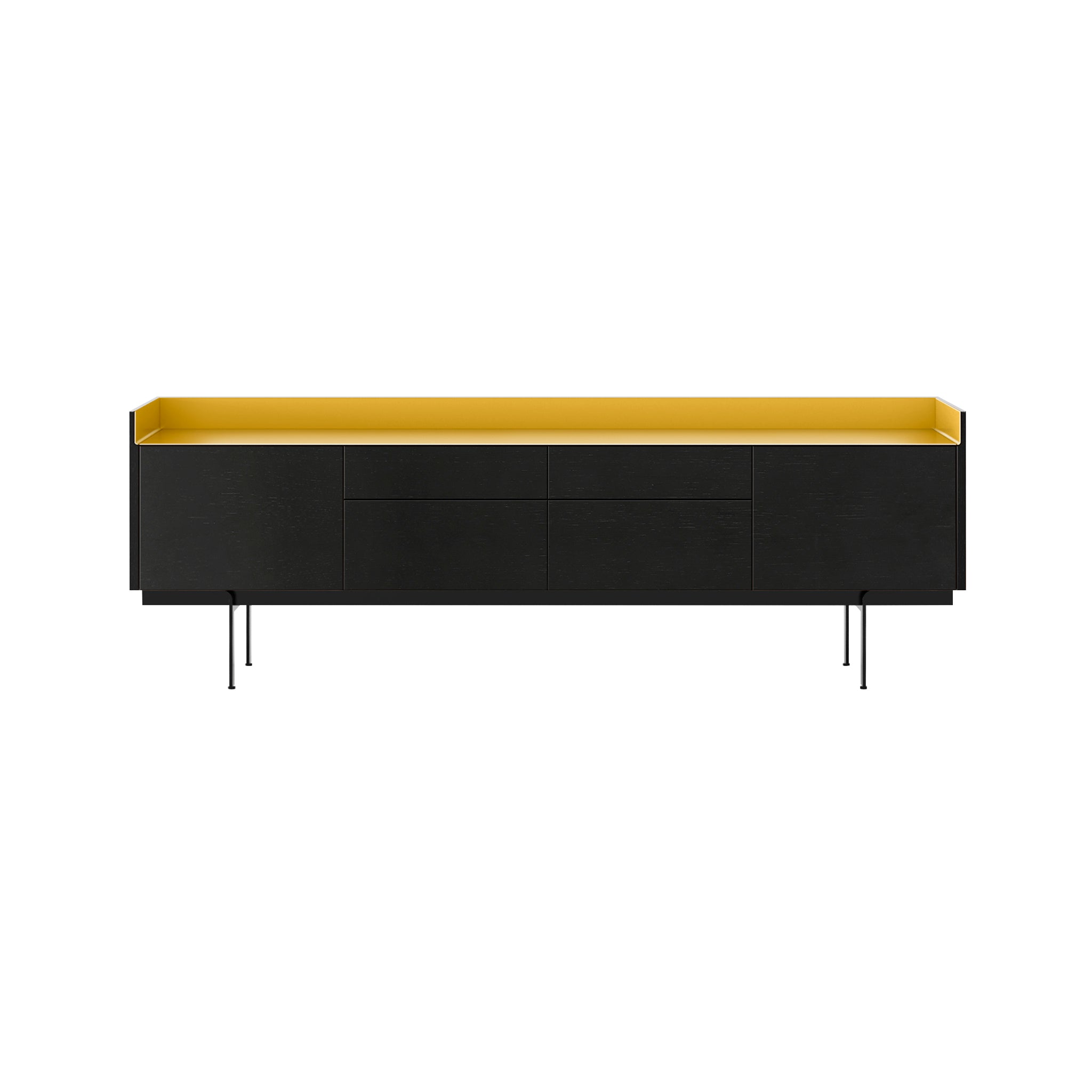Stockholm STH402 Sideboard: Composition 3 + Ebony Stained Oak + Anodized Aluminum Gold + Black