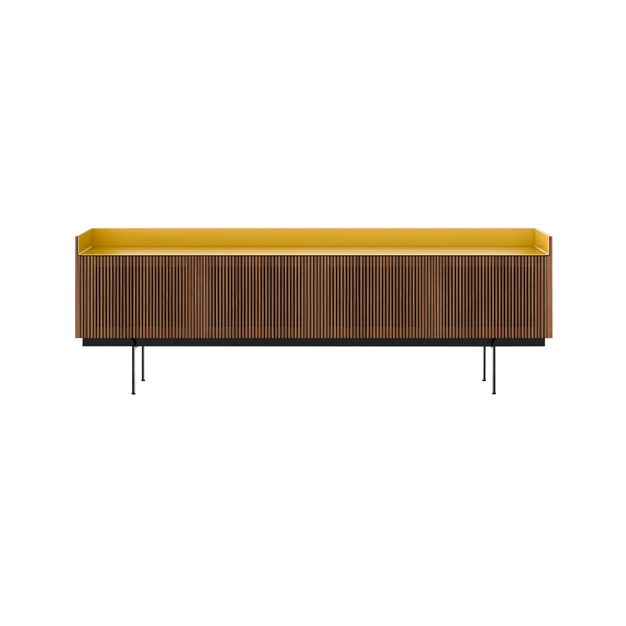 Stockholm STH404 Technic Sideboard: Composition 3 + Super-Matt Walnut + Anodized Aluminum Gold + Black