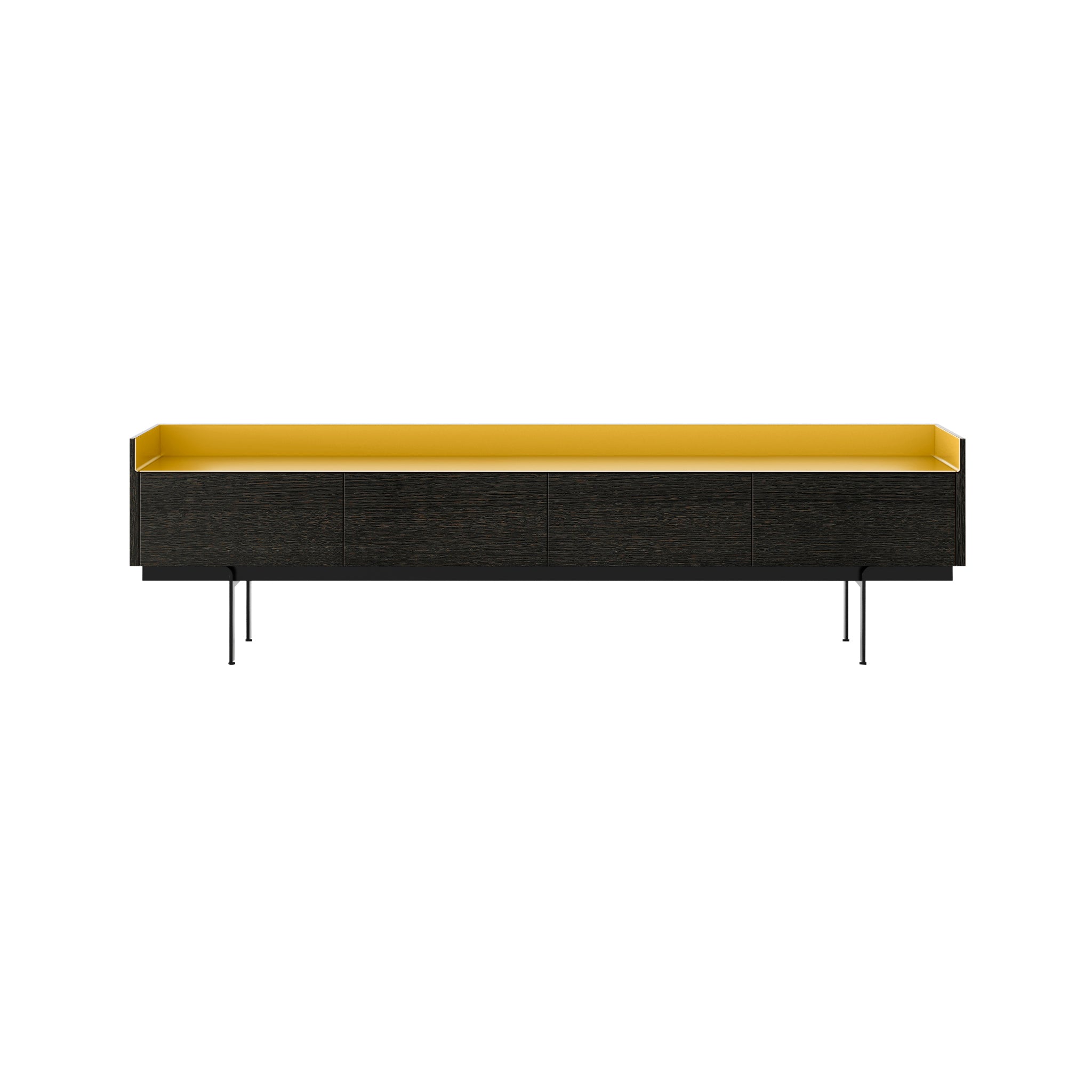 Stockholm STH451 Slim Sideboard: Composition 3 + Dark Grey Stained Oak + Anodized Aluminum Gold + Black