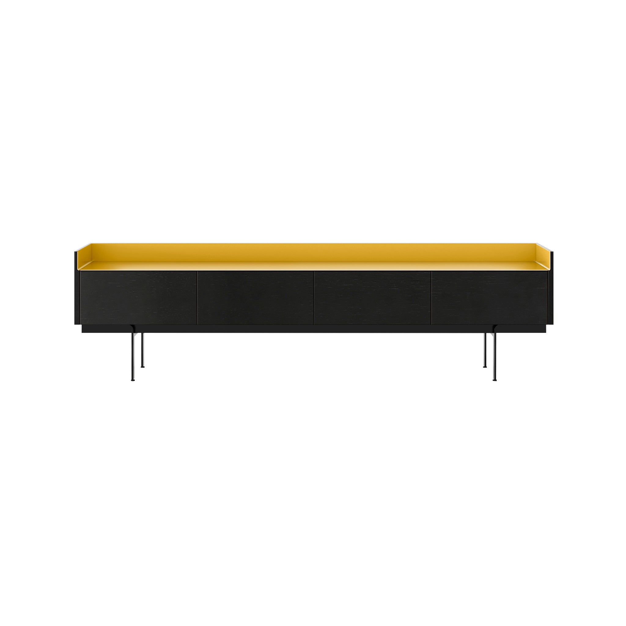 Stockholm STH451 Slim Sideboard: Composition 3 + Ebony Stained Oak + Anodized Aluminum Gold + Black