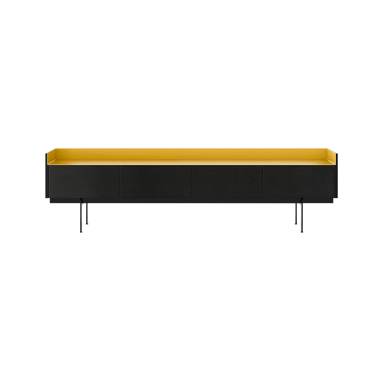 Stockholm STH451 Slim Sideboard: Composition 3 + Ebony Stained Oak + Anodized Aluminum Gold + Black