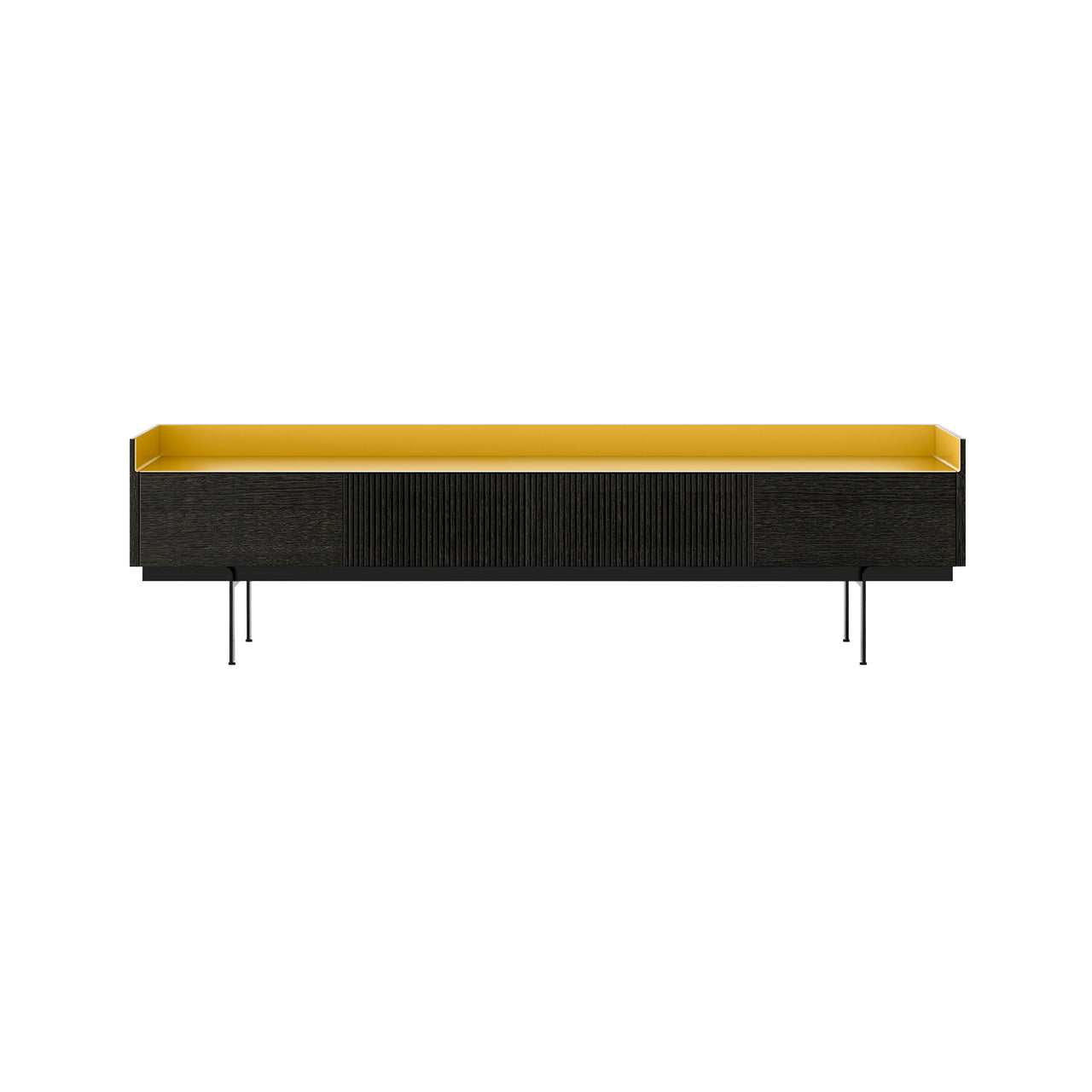 Stockholm STH453 Slim Sideboard: Composition 3 + Dark Grey Stained Oak + Anodized Aluminum Gold + Black