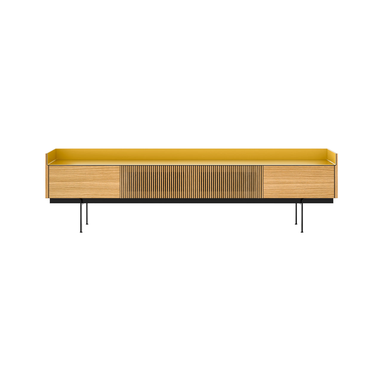 Stockholm STH453 Slim Sideboard: Composition 3 + Super-Matt Oak + Anodized Aluminum Gold + Black