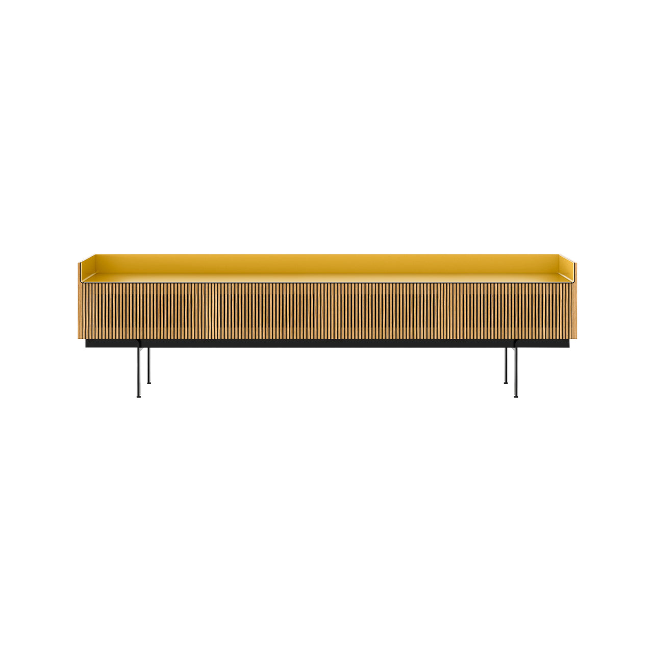 Stockholm STH454 Slim Sideboard: Composition 3 + Super-Matt Oak + Anodized Aluminum Gold + Black