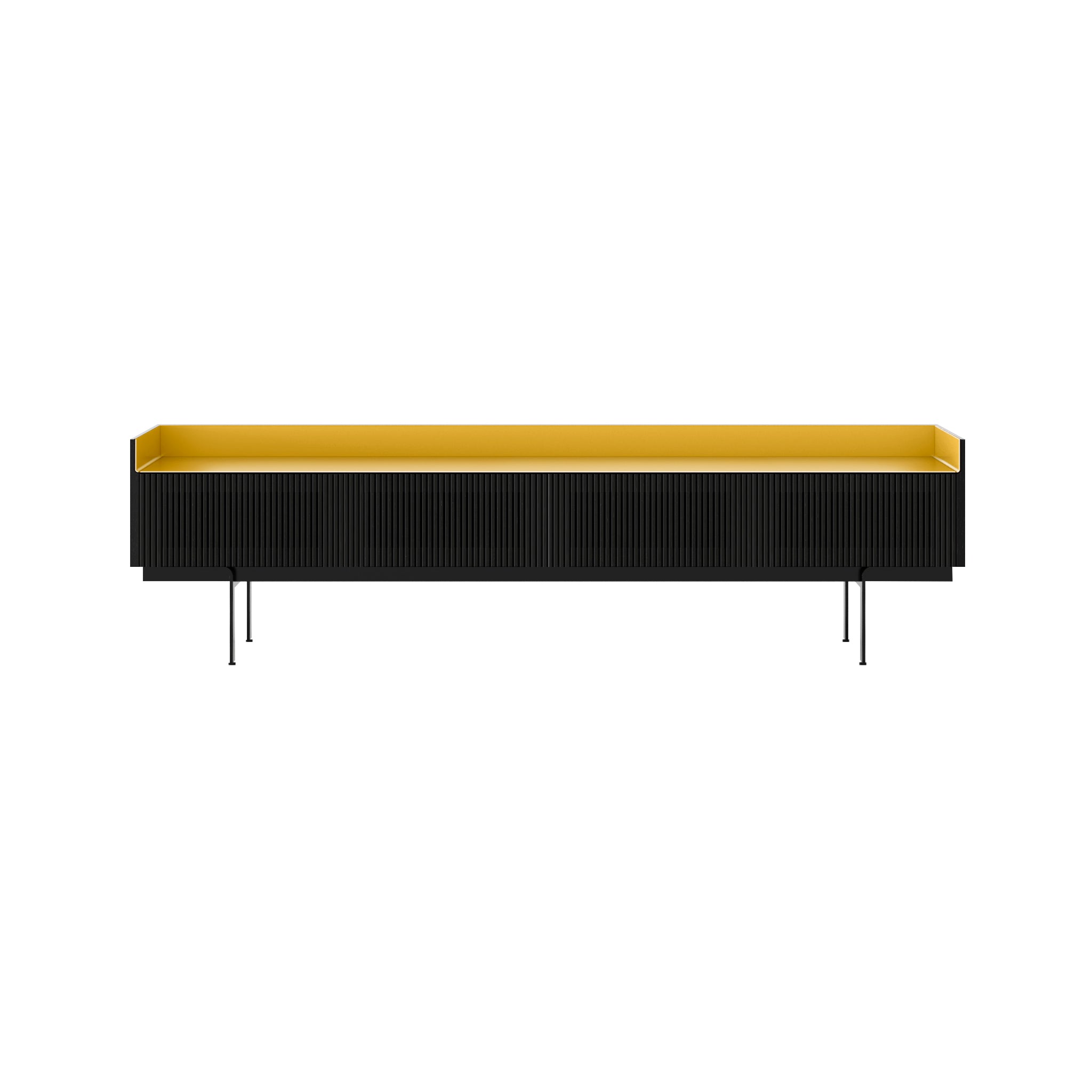 Stockholm STH454 Slim Sideboard: Composition 3 + Ebony Stained Oak + Anodized Aluminum Gold + Black