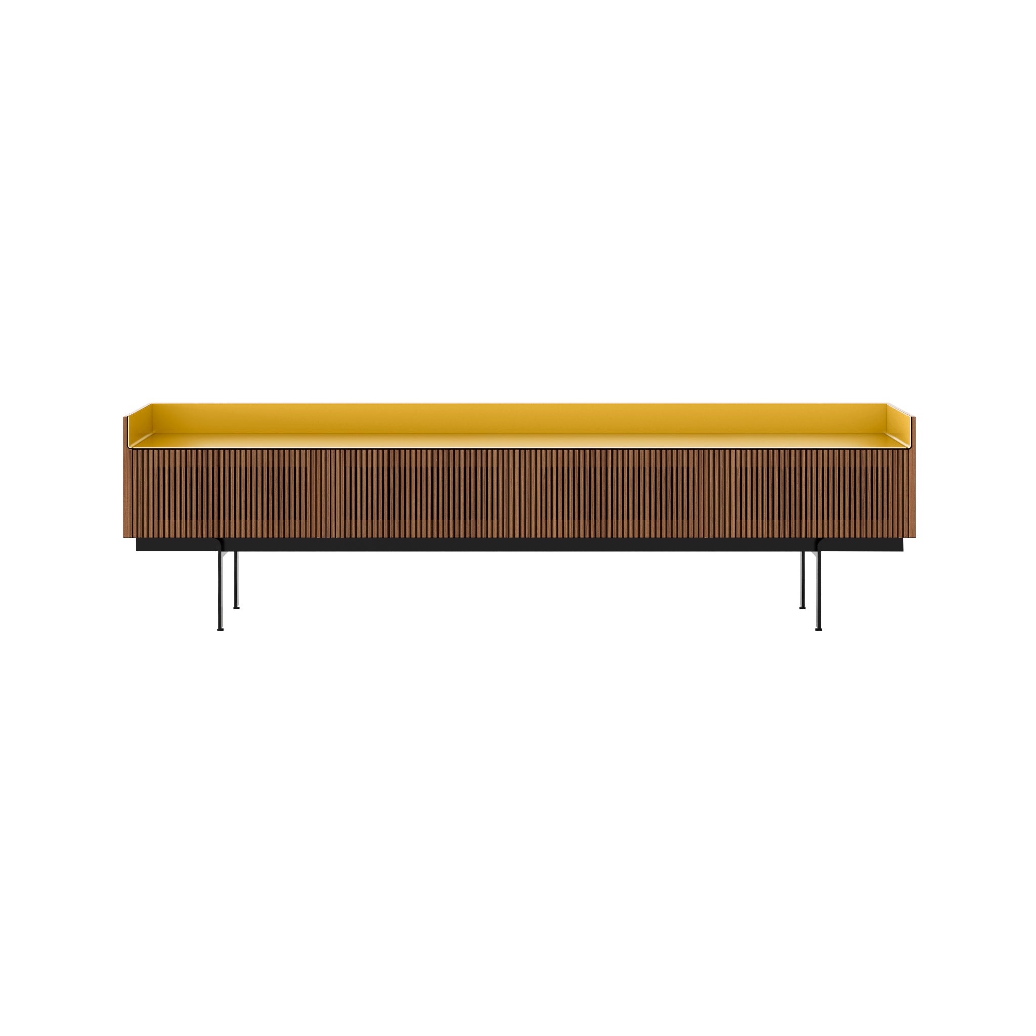 Stockholm STH454 Slim Sideboard: Composition 3 + Super-Matt Walnut + Anodized Aluminum Gold + Black
