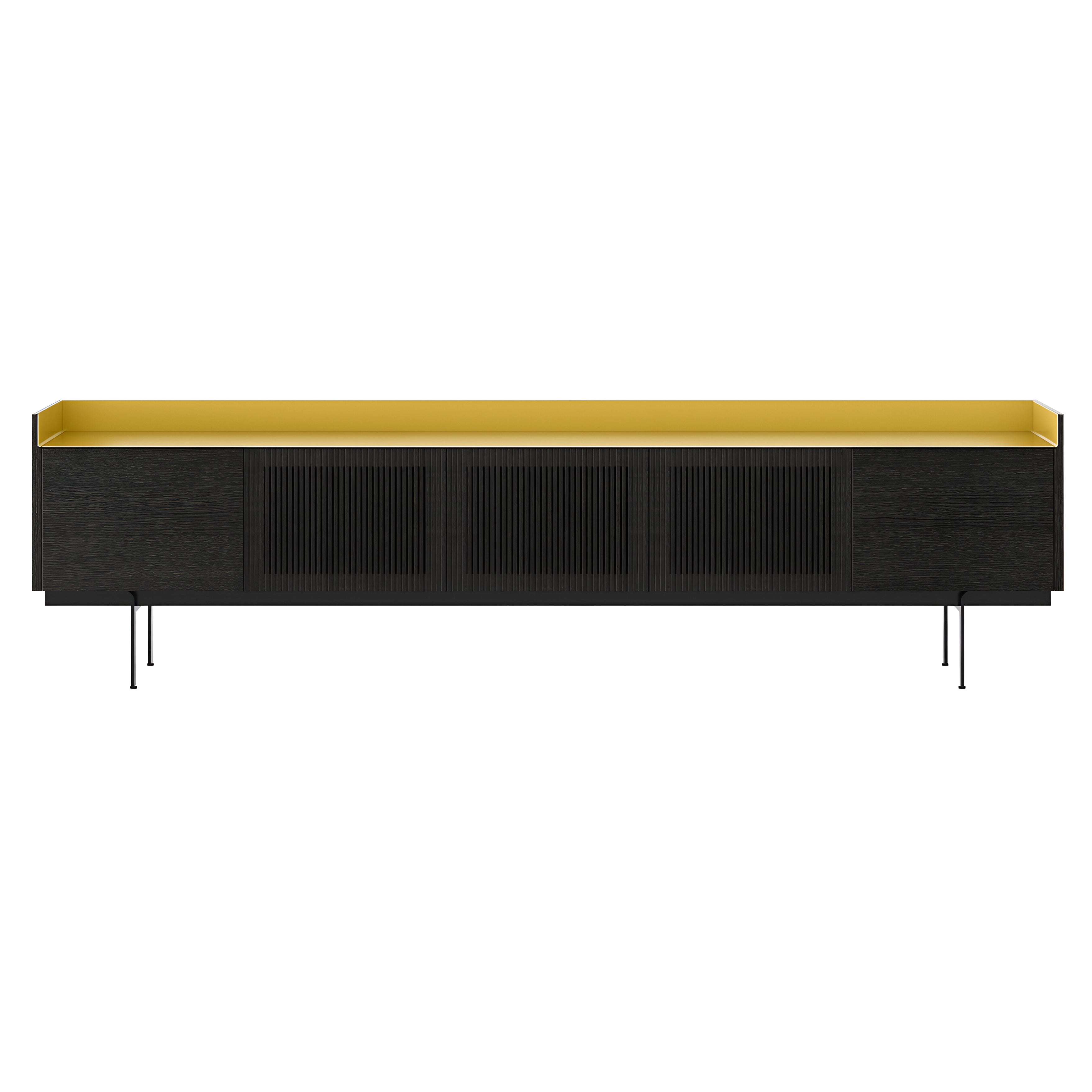 Stockholm STH504 Technic Sideboard: Composition 3 + Dark Grey Stained Oak + Anodized Aluminum Gold + Black