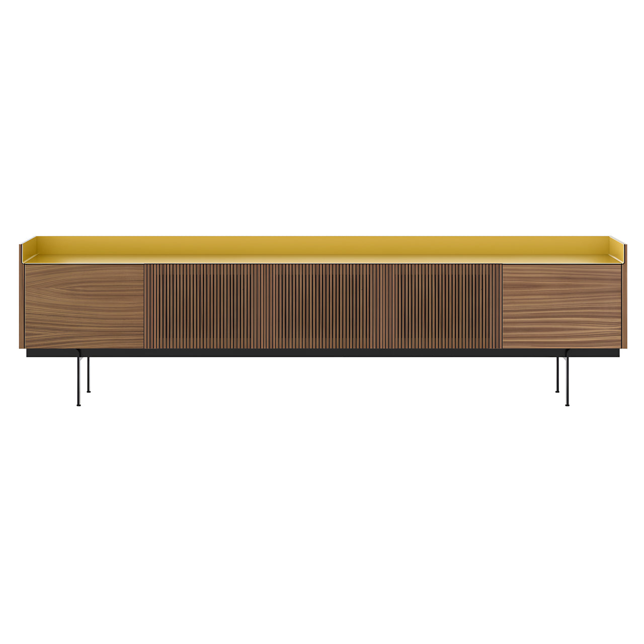Stockholm STH504 Technic Sideboard: Composition 3 + Super-Matt Walnut + Anodized Aluminum Gold + Black