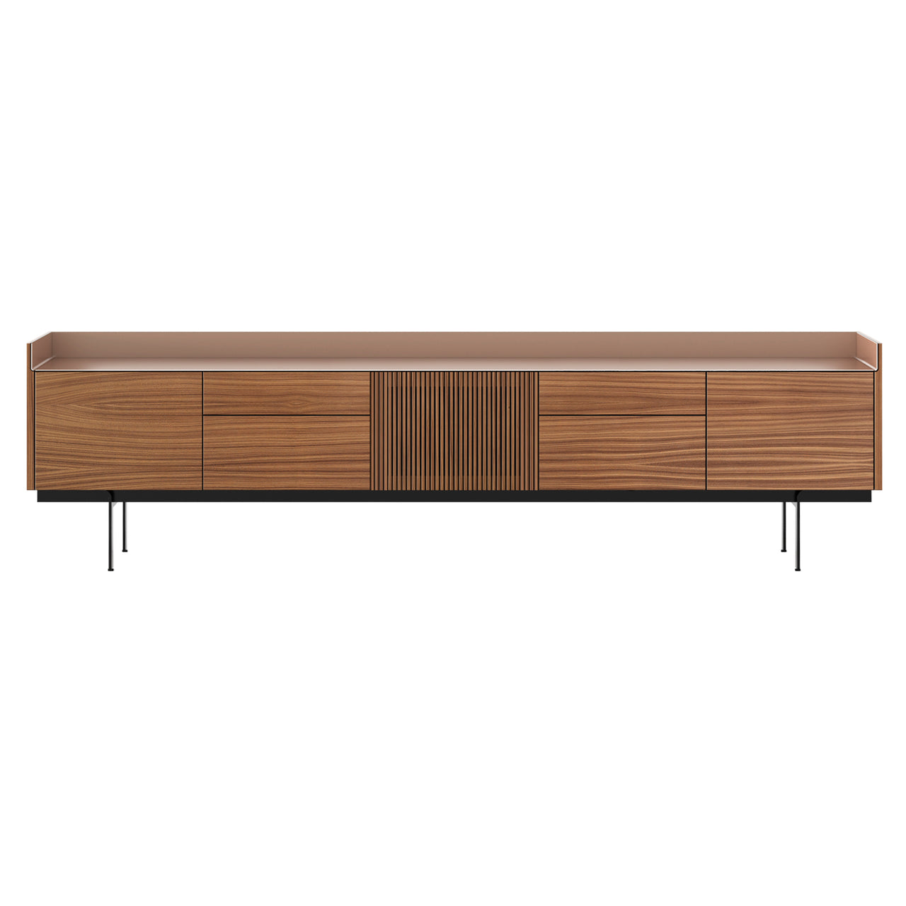 Stockholm Technic Sideboard: STH505 + Walnut Stained Walnut + Anodized Aluminum Pale Rose + Black