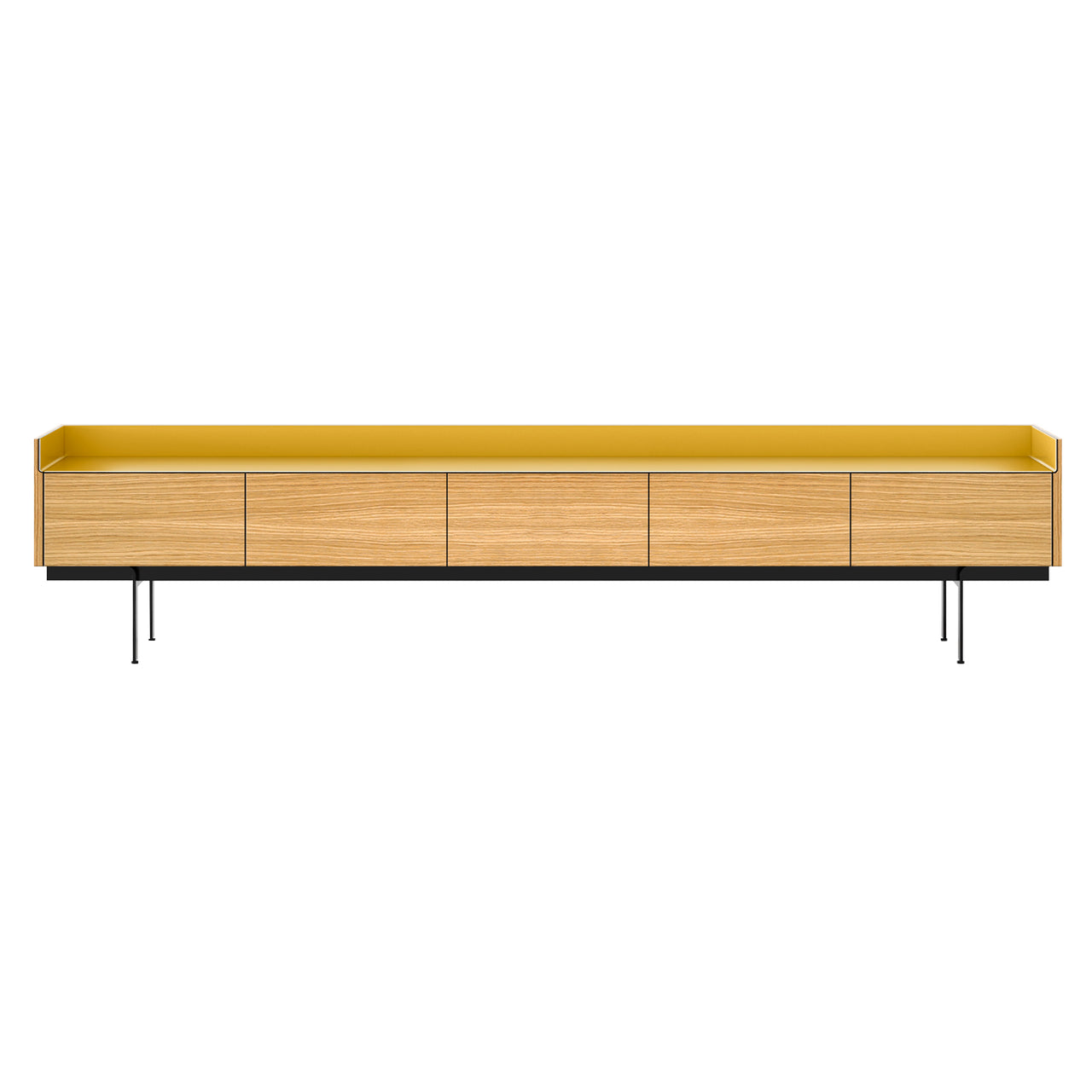 Stockholm STH553 Slim Sideboard: Composition 3 + Super-Matt Oak + Anodized Aluminum Gold + Black