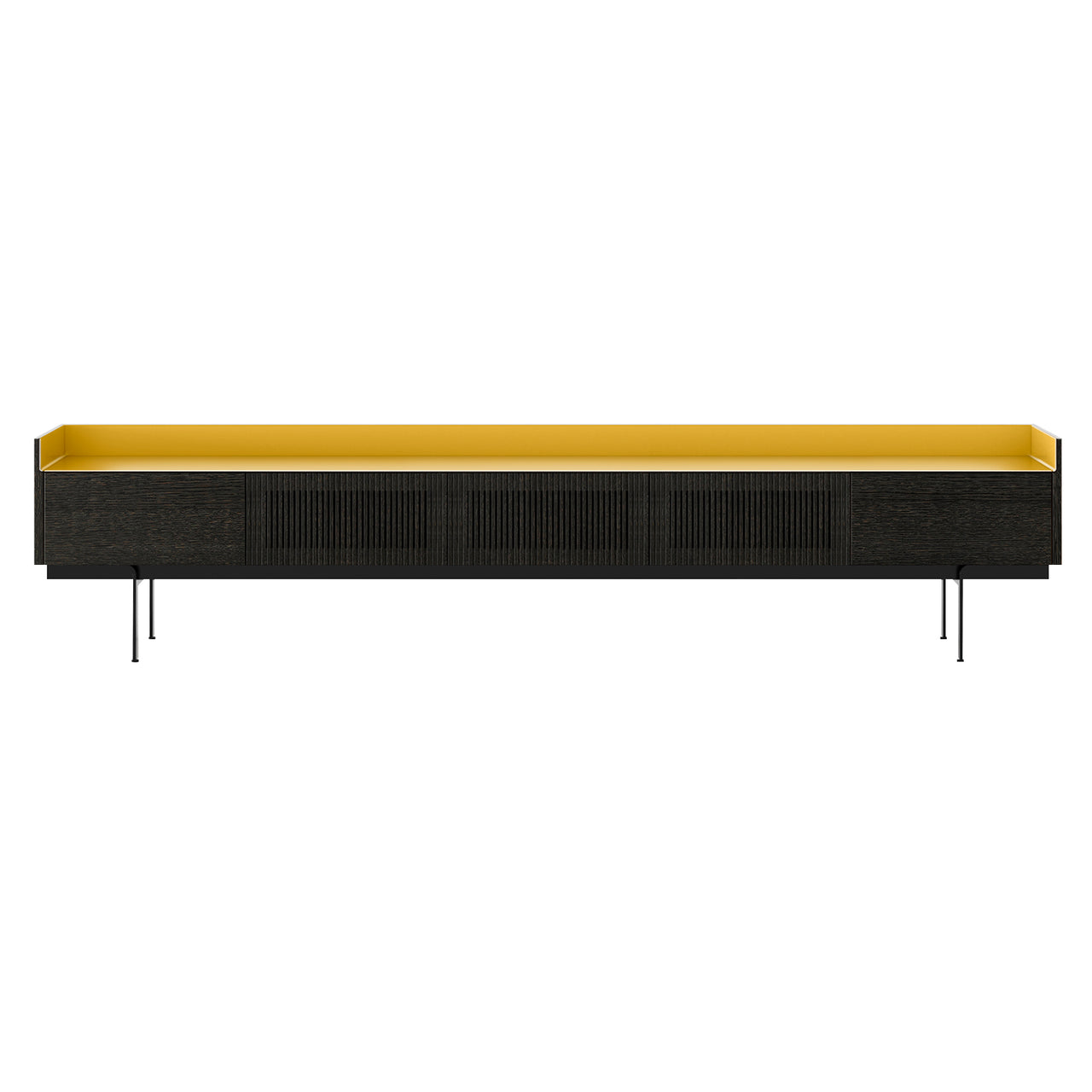 Stockholm STH556 Slim Sideboard: Composition 3 + Dark Grey Stained Oak + Anodized Aluminum Gold + Black