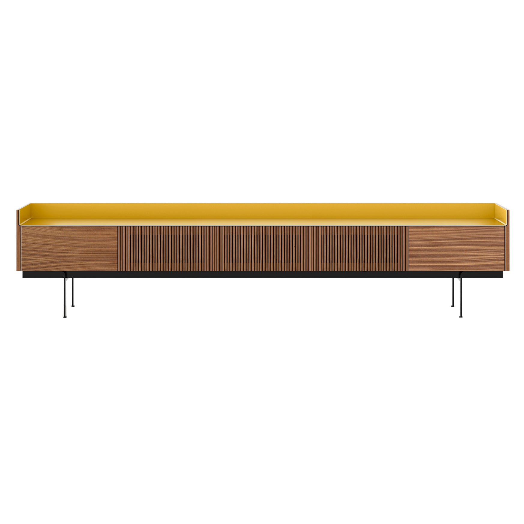 Stockholm STH556 Slim Sideboard: Composition 3 + Super-Matt Walnut + Anodized Aluminum Gold + Black