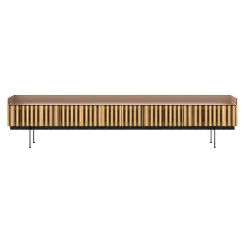 Stockholm STH557 Slim Sideboard: Composition 3 + Super-Matt Oak + Anodized Aluminum Pale Rose + Black