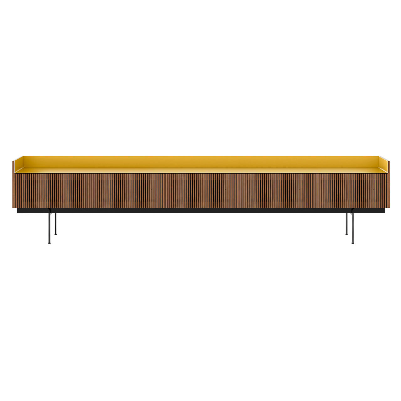 Stockholm STH557 Slim Sideboard: Composition 3 + Super-Matt Walnut + Anodized Aluminum Gold + Black