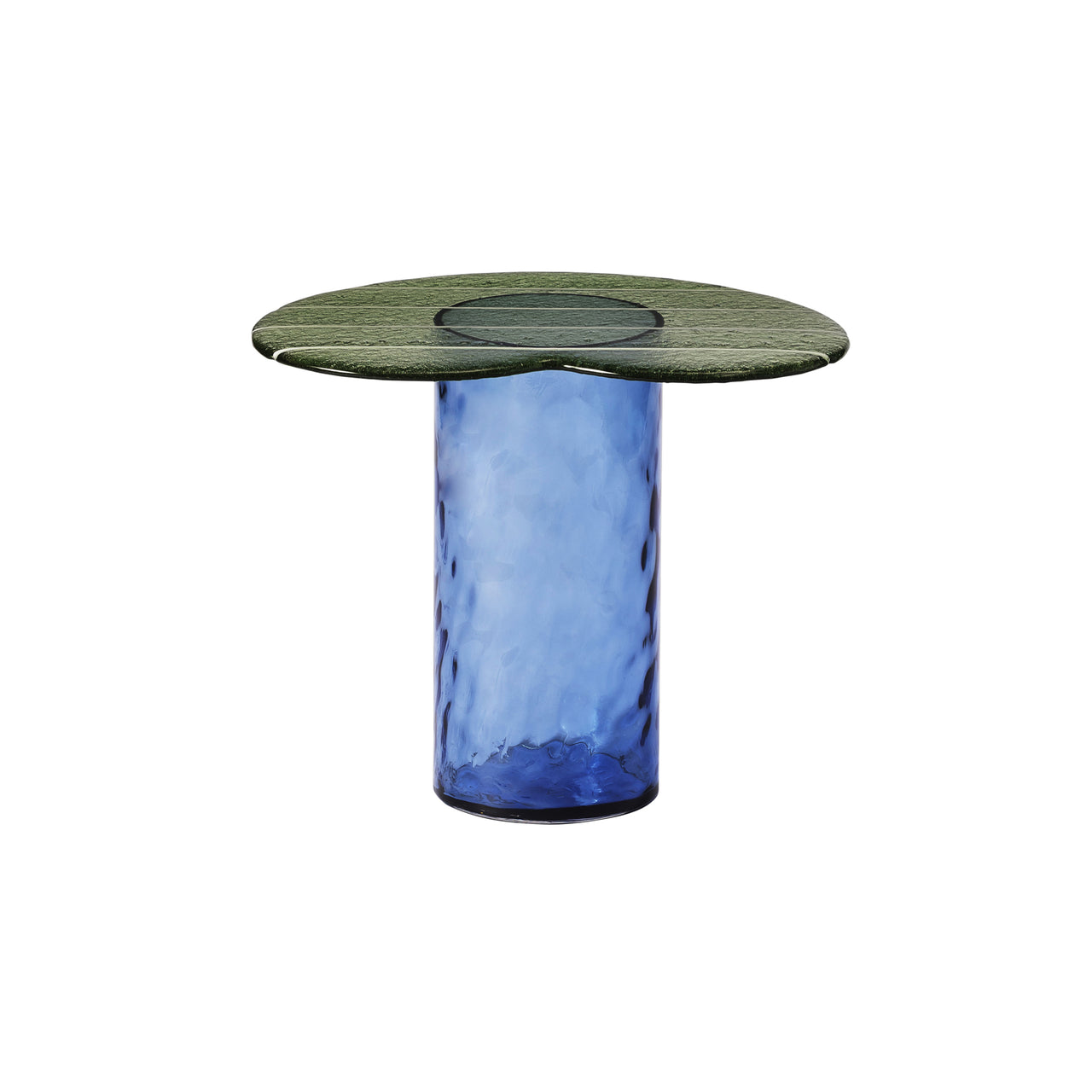 Striche Side Table: Menta Cast Glass + Blu Water Blown Glass