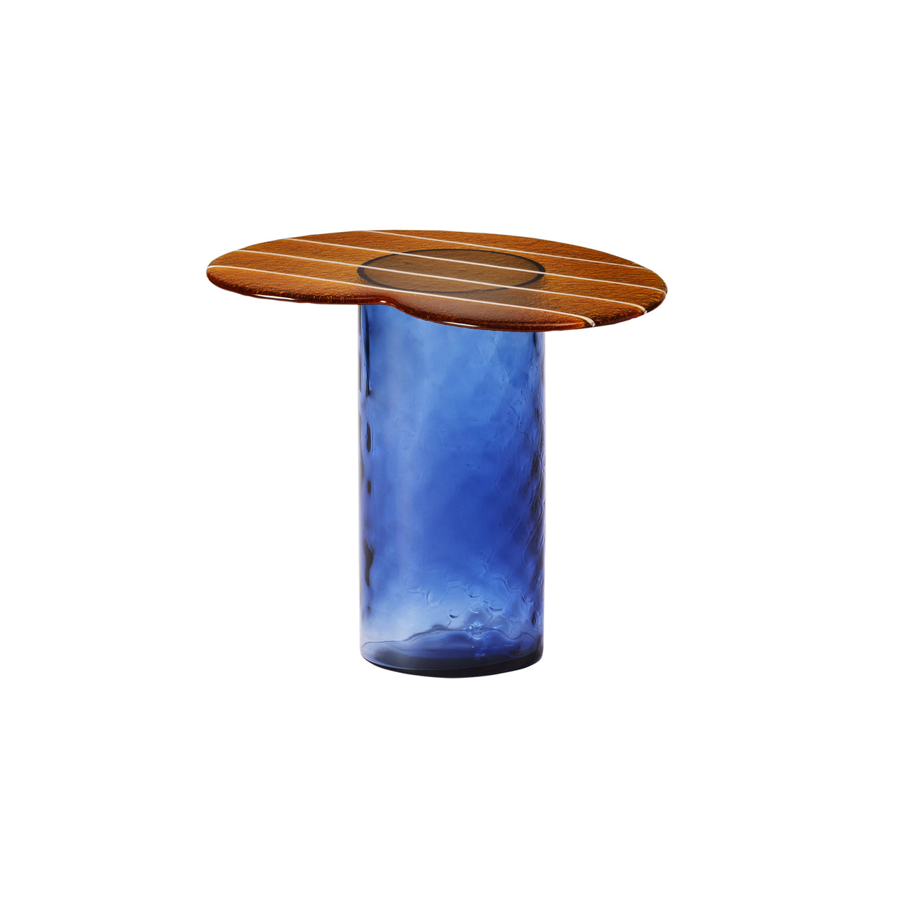 Striche Side Table: Arancio Cast Glass + Blu Water Blown Glass