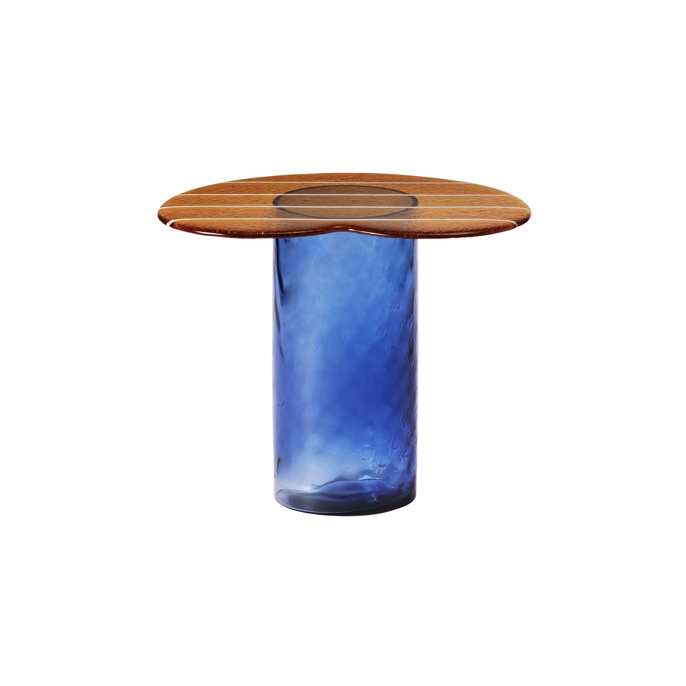Striche Side Table: Arancio Cast Glass + Blu Water Blown Glass