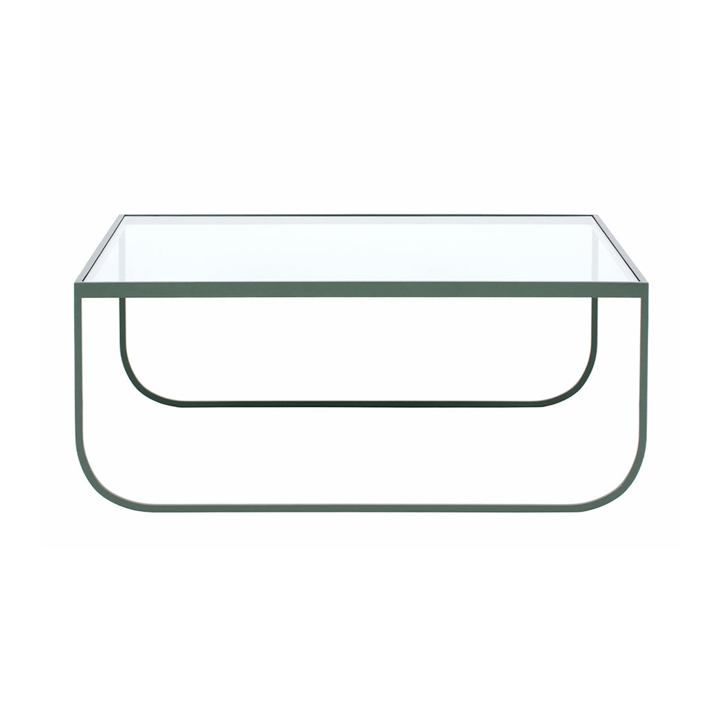 Tati Coffee Table: High + Glass Top + Transparent Glass + Green Khaki