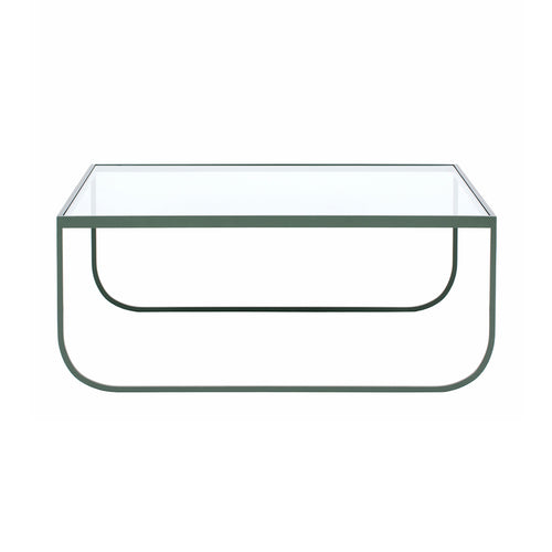 Tati Large Coffee Table: High + Glass Top + Transparent Glass + Green Khaki