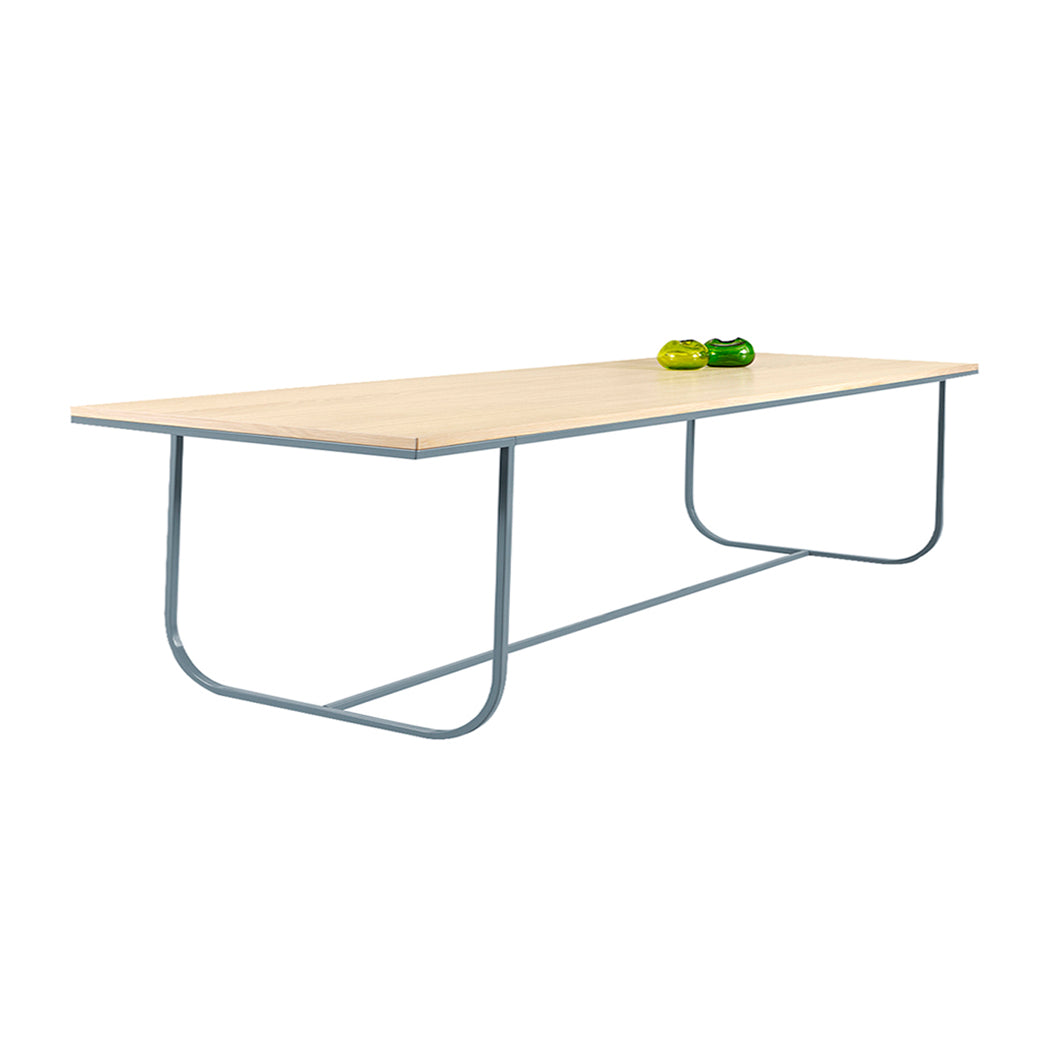 Tati Overhang Dining Table: Large + White Stained Oak + Nordic Blue