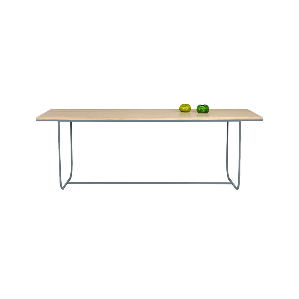 Tati Overhang Dining Table: Small + White Stained Oak + Nordic Blue