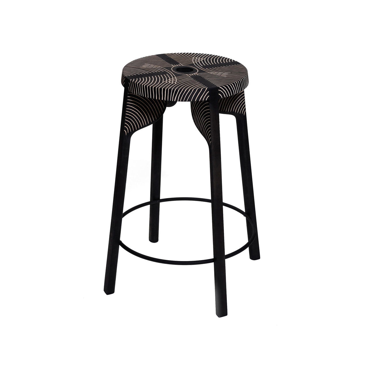 Tattoo Carved Bar + Counter Stool: Counter + Peacock + Black Maple + White + Black