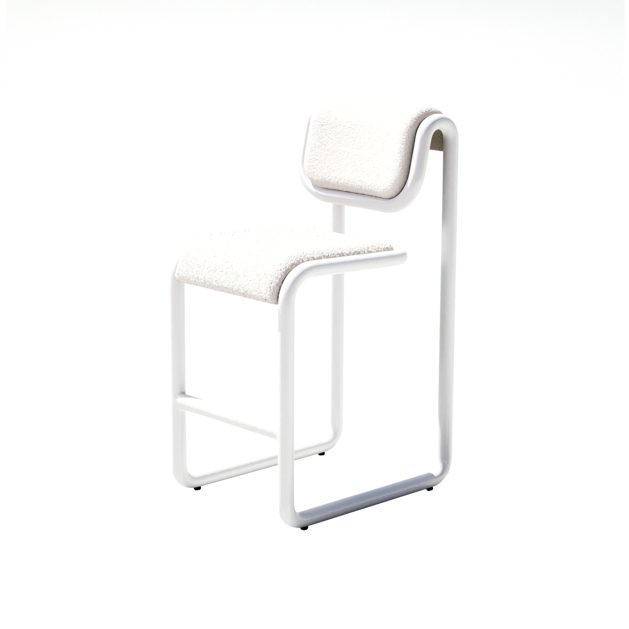 Tube Bar + Counter Stool: Upholstery + Counter + White + Boucle Cream