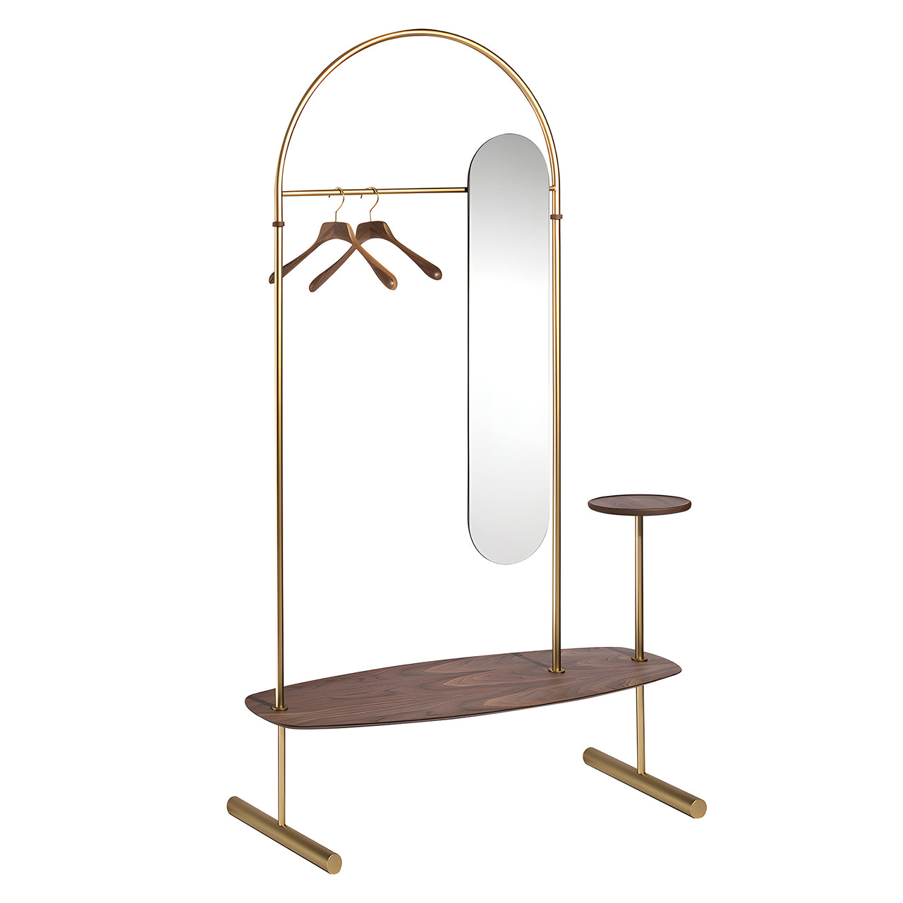Arco Clothing Rack + Mirror: Configuration + Gold + Walnut
