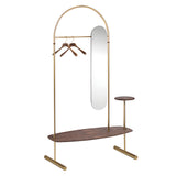 Arco Clothing Rack + Mirror: Configuration + Gold + Walnut