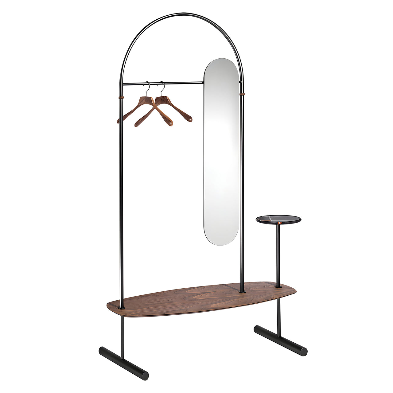 Arco Clothing Rack + Mirror: Configuration + Dark Graphite + Walnut + Sahara Noir Marble