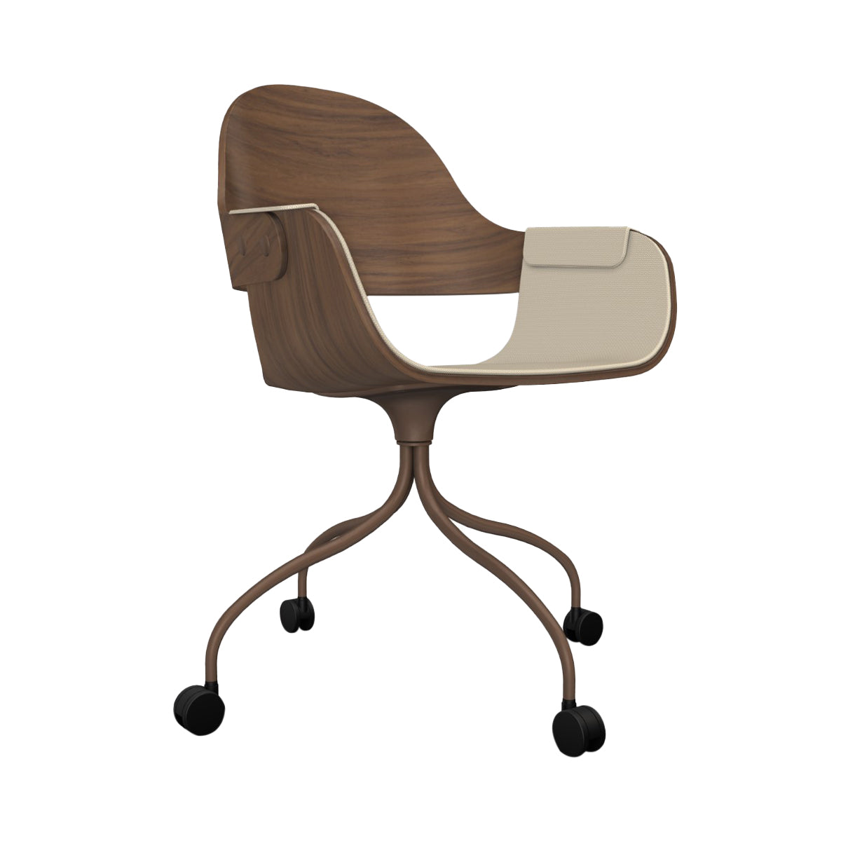 Showtime Nude Chair with Wheel: Interior Seat + Armrest Upholstered + Walnut + Pale Brown
