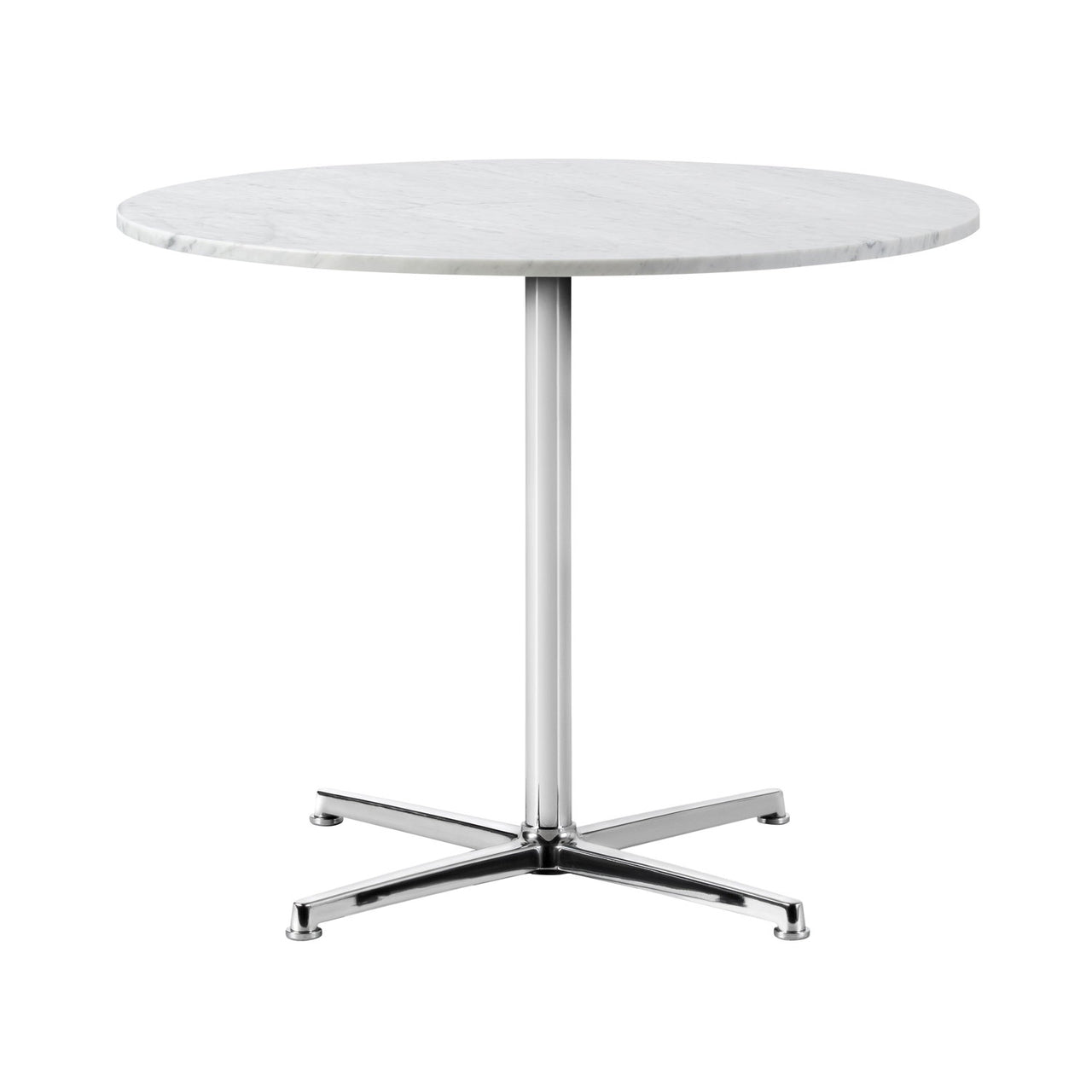 Pato Round Table: Large + White Carrara + Polished Aluminum