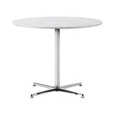 Pato Round Table: Large + White Carrara + Polished Aluminum