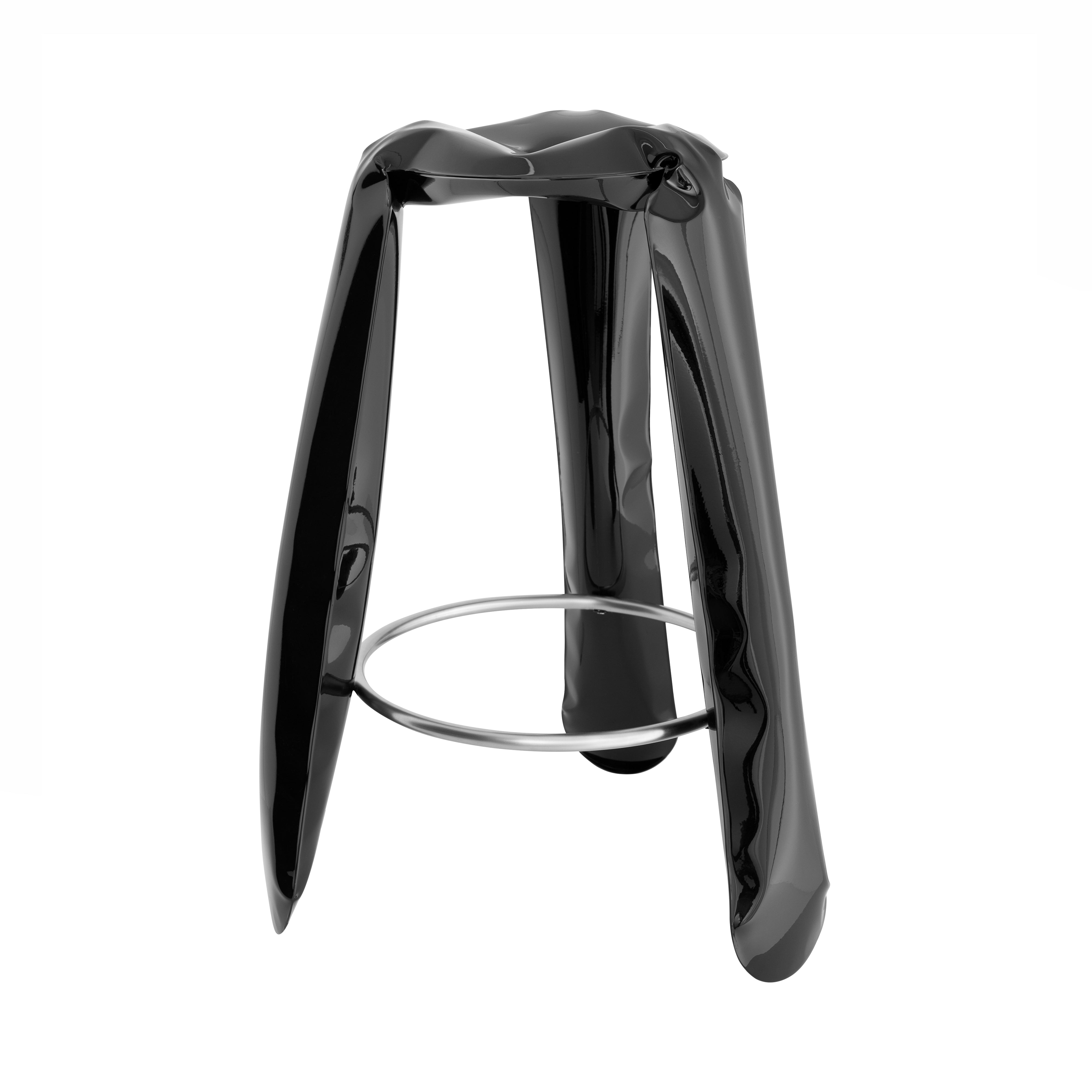 Plopp Bar Stool: Black Glossy Steel