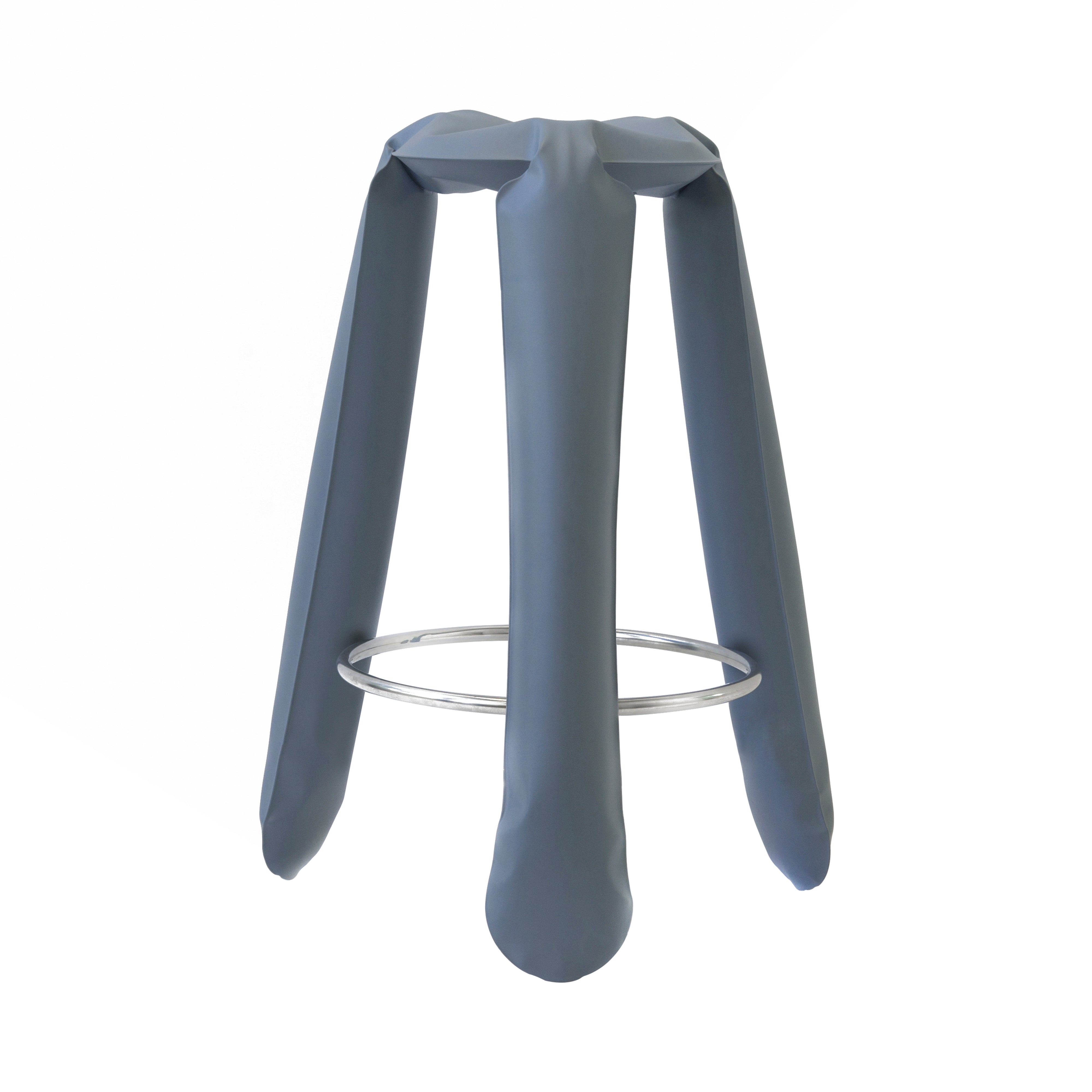 Plopp Bar Stool: Blue Grey Matt Steel