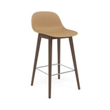 Fiber Bar + Counter Stool with Backrest: Wood Base + Counter + Stained Dark Brown + Ochre
