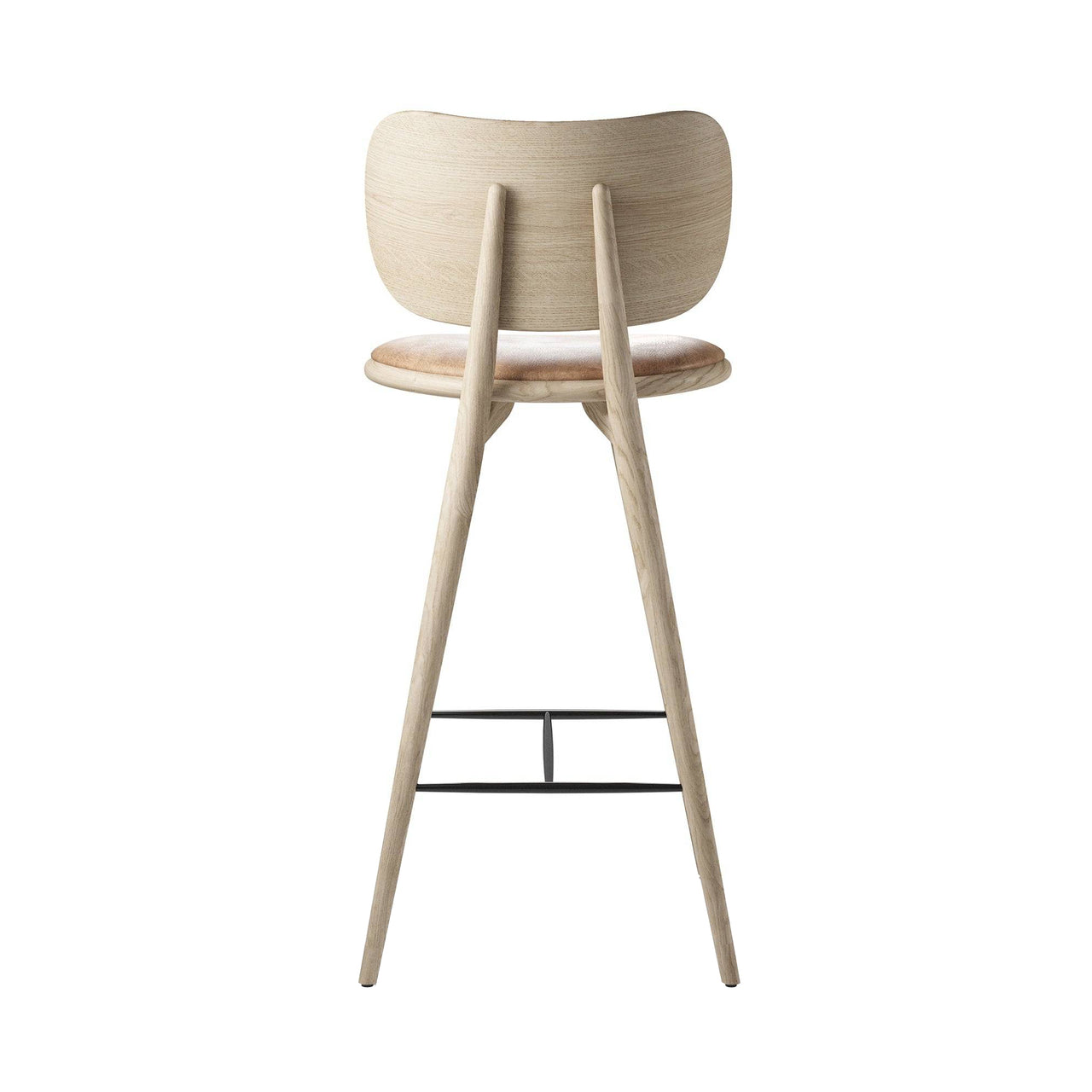 High Stool Backrest: Bar + Matt Lacquered Oak + Natural Tanned Leather