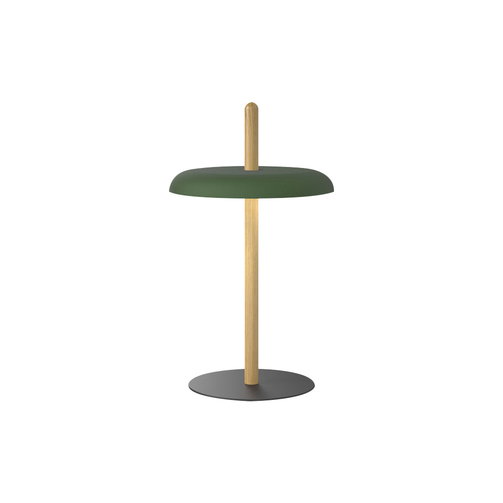 Nivél Portable Table Lamp: Oak + Forest Green