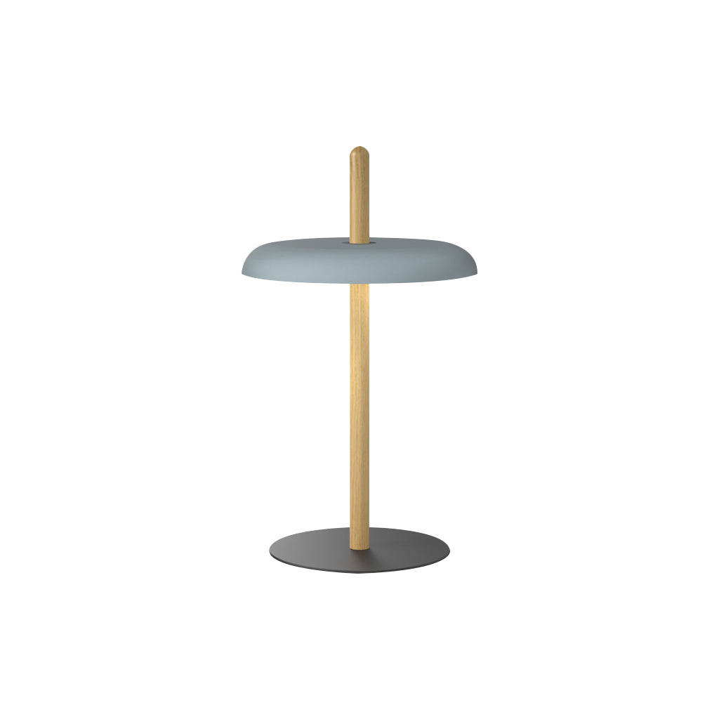 Nivél Portable Table Lamp: Oak + Slate Blue