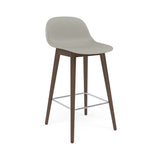Fiber Bar + Counter Stool with Backrest: Wood Base + Counter + Stained Dark Brown + Grey