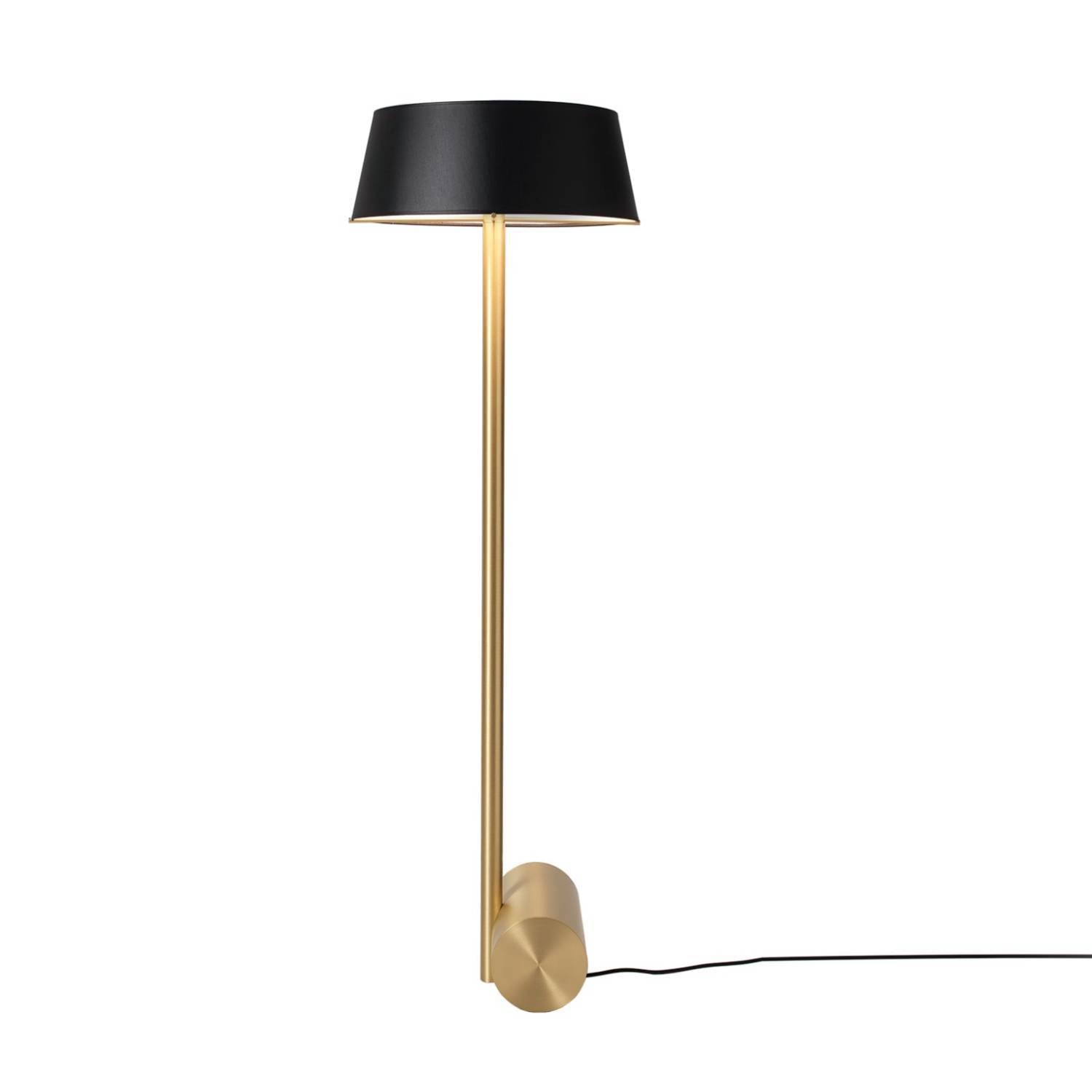 Calé(e) Floor Lamp: Extra Small + Satin Brass + Satin Brass + Black Chinette