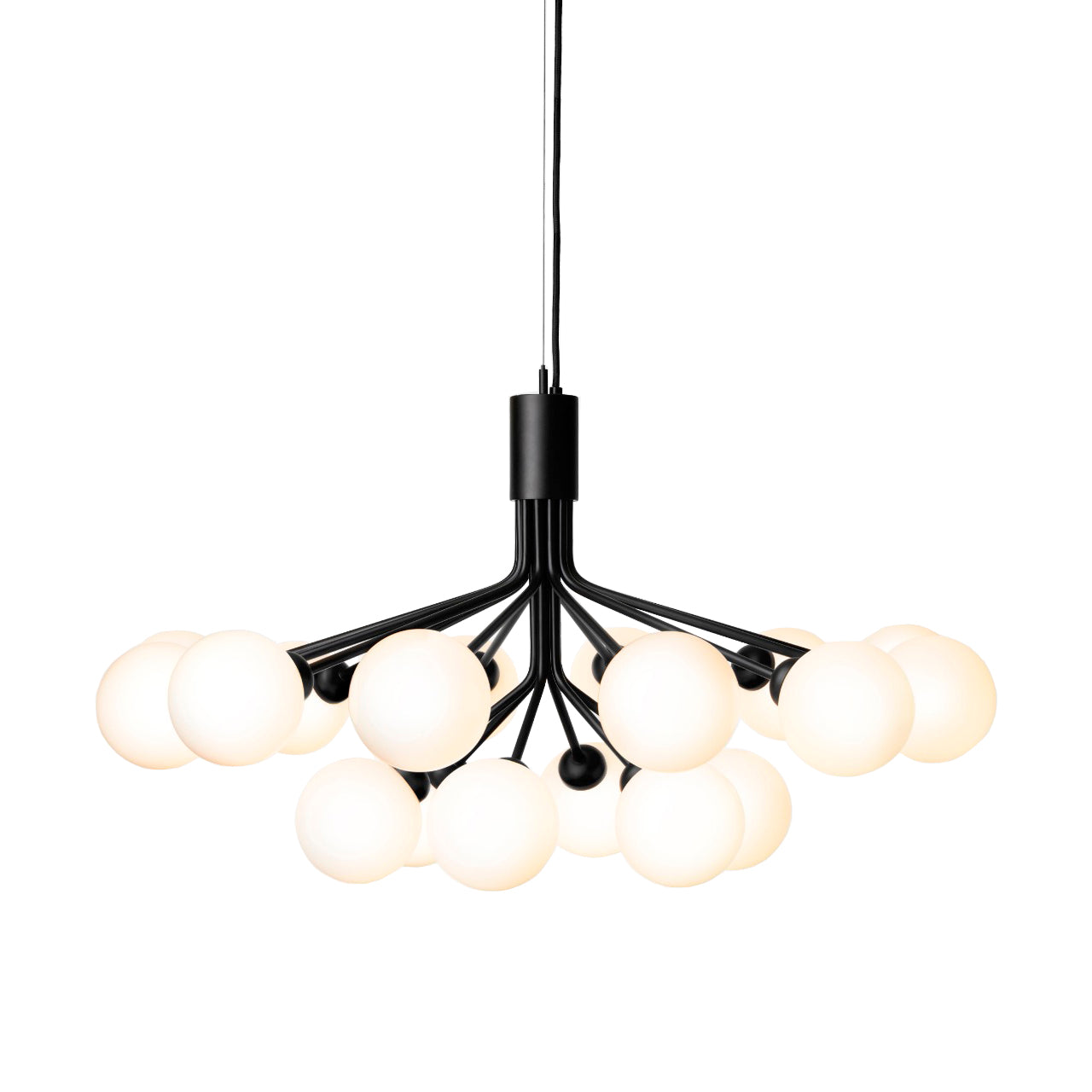 Apiales 18 Chandelier: Satin Black + Opal White + Black