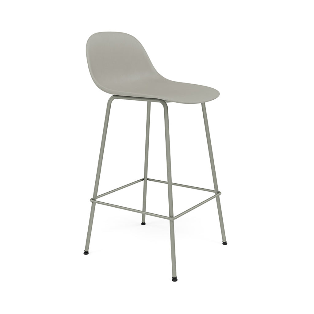 Fiber Bar + Counter Stool with Backrest: Tube Base + Counter + Dusty Green + Grey