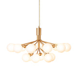 Apiales 18 Chandelier: Brushed Brass + Opal White + Gold