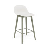 Fiber Bar + Counter Stool with Backrest: Wood Base + Counter + Dusty Green + Natural White