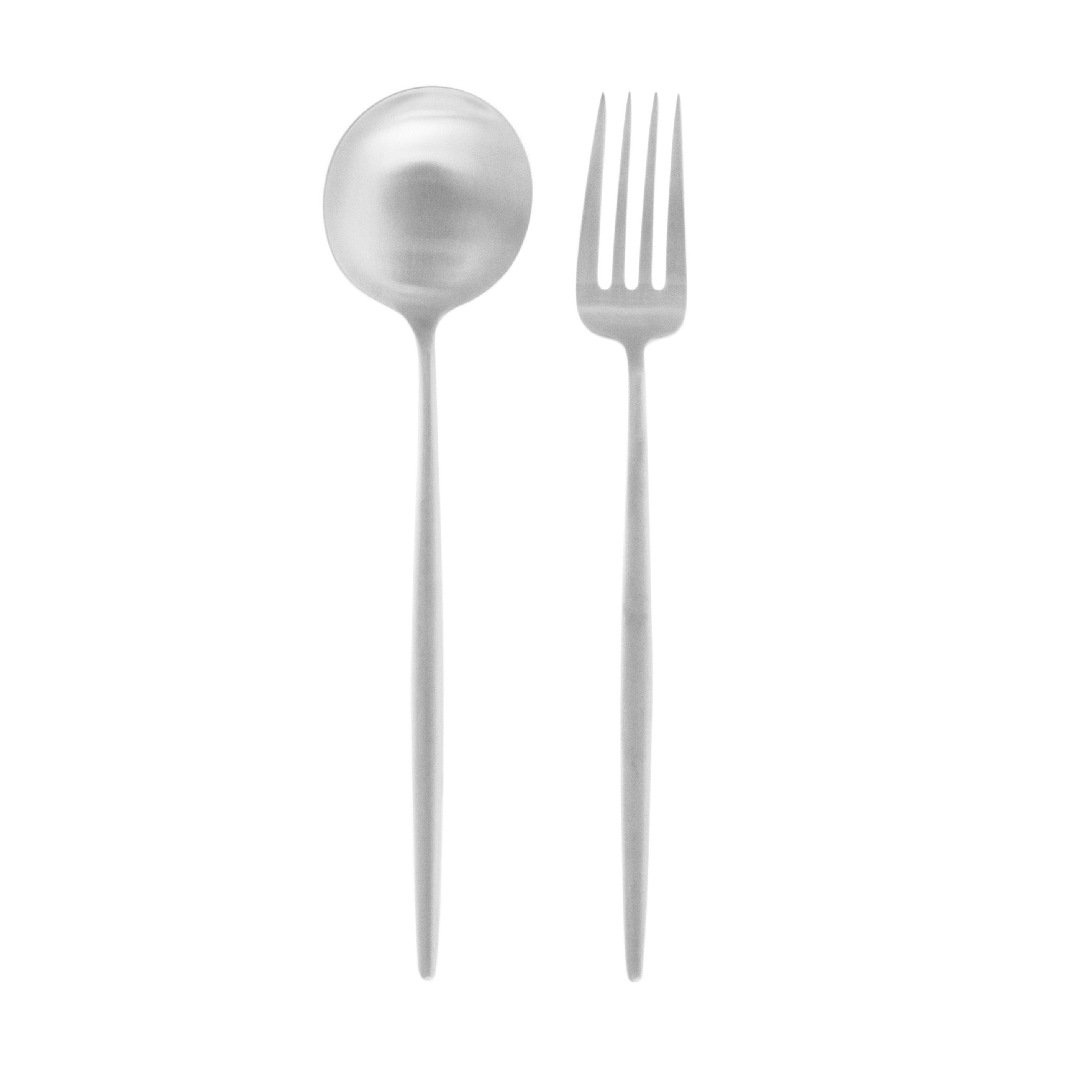 Moon Flatware: Brushed Steel: Serving Fork + Spoon