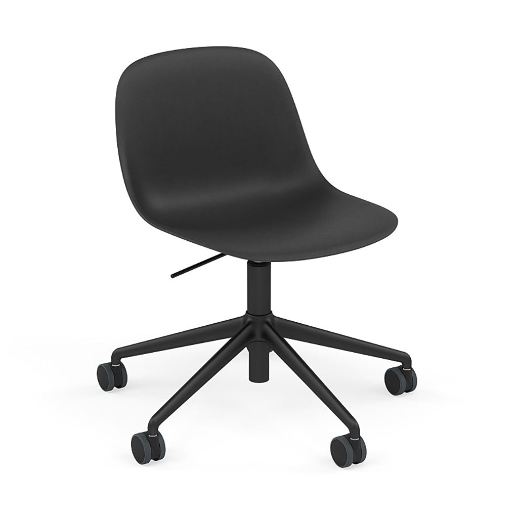Fiber Side Chair: Swivel Base with Castors & Gaslift + Recycled Shell + Anthracite Black + Black