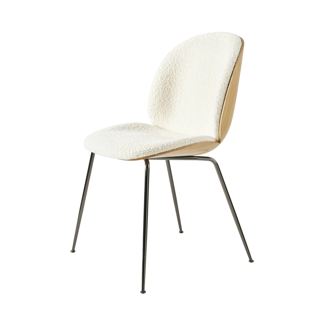 Beetle Dining Chair Conic Base: Veneer Shell + Front Upholstered + Oak + Black Chrome